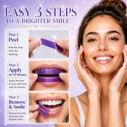 Purple Teeth Whitening Strips, Enamel Safe for Sensitive Teeth, Removes Yellow Stains & Bad Breath, Non-Slip Dry Strip Technology