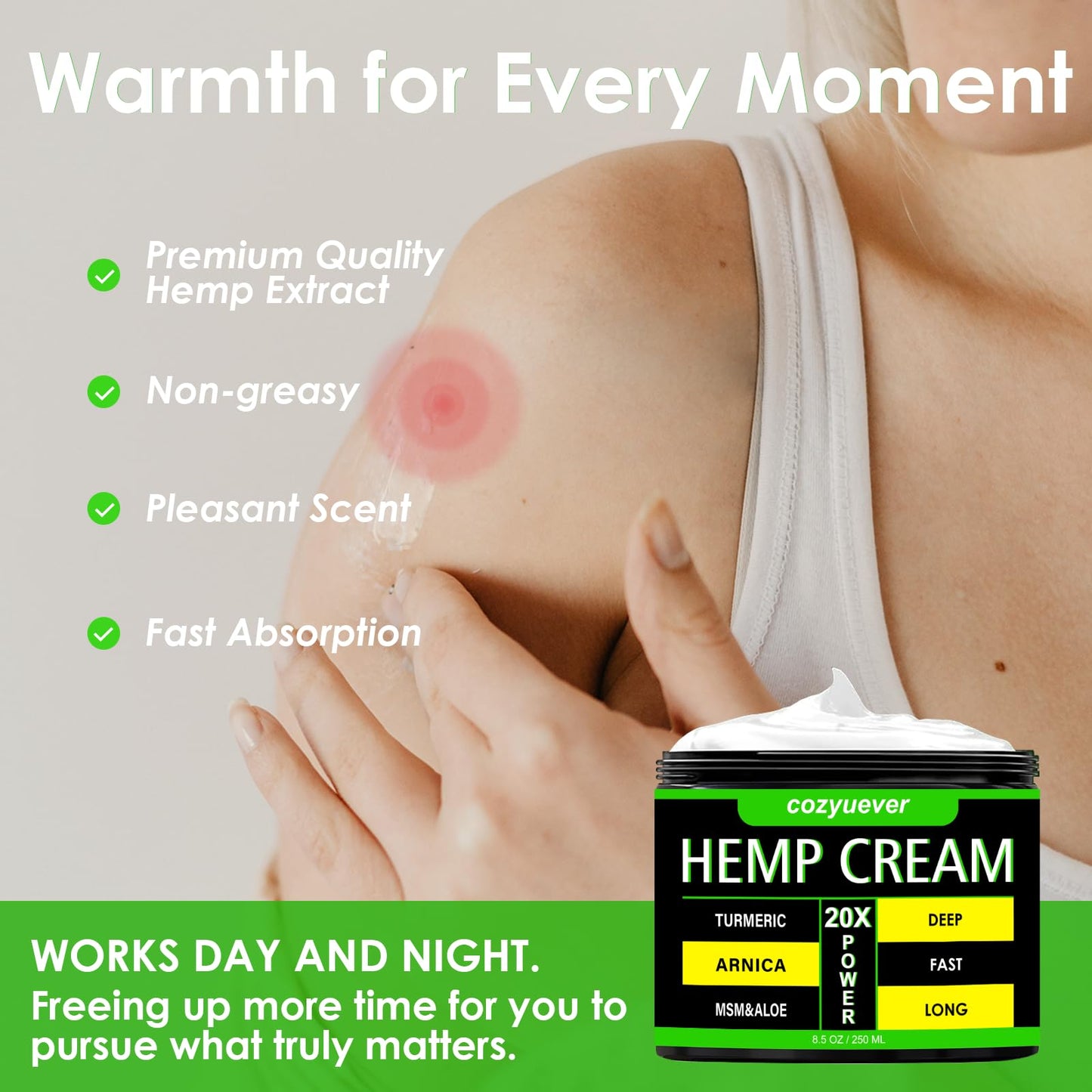 cozyuever 8.5 Oz Hemp Cream with Arnica, Menthol, Aloe, Emu Oil, Turmeric cozyueverBuy Supplements Australia