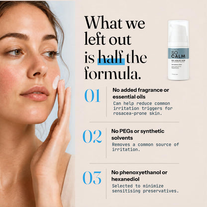 SoCalm Azelaic Acid 10% for Rosacea-Prone Skin – Calms Face Redness & Evens Tone, with Niacinamide & Ceramide NP, Fragrance-Free, 30ml / 1oz
