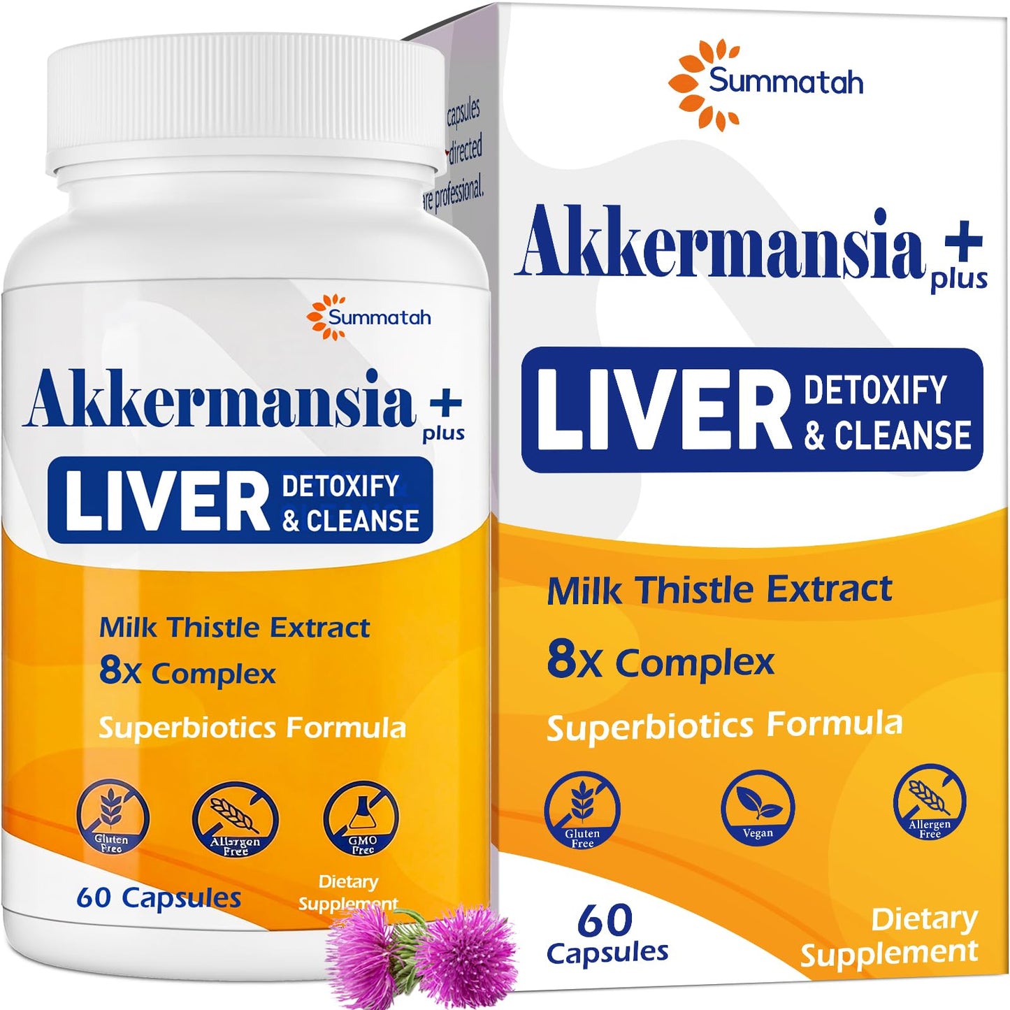 Liver Detoxify Repair & Cleanse, 20 Billion Afu Akkermansia Probiotic with Milk Thistle, Dandelion & Turmeric, 8-in-1 Herbal Formula for Liver Support & Renew,