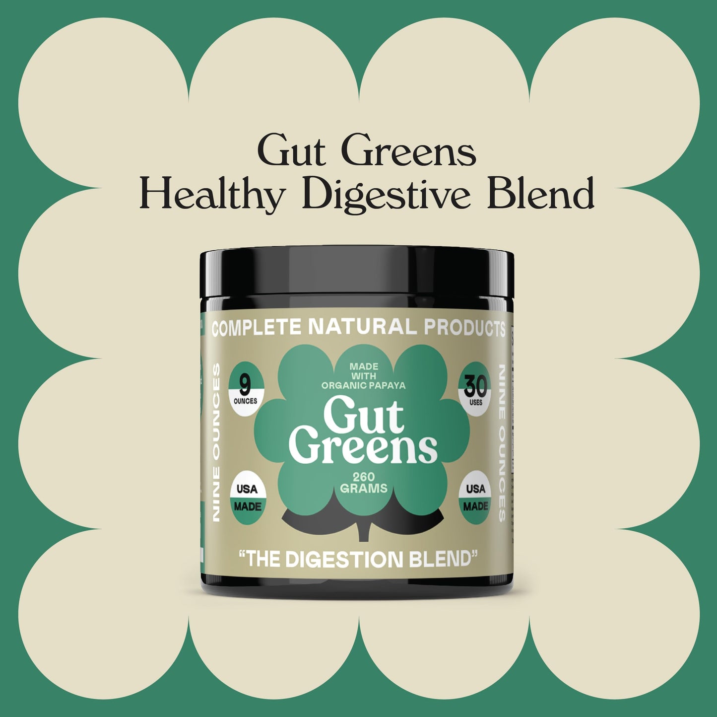 Gut Greens Superfood Powder Formula Supplement - Amazing Raw Digestive Enzyme Supplements Grass Mix, 9oz, 30 Servings