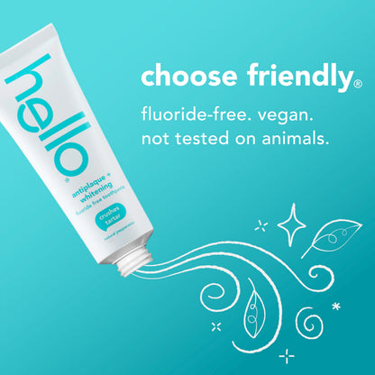 Hello Antiplaque and Whitening Fluoride Free Toothpaste, 5 Oz Tube, Whitening Toothpaste with Natural Peppermint Flavor and Tea Tree Oil, Crushes Tartar