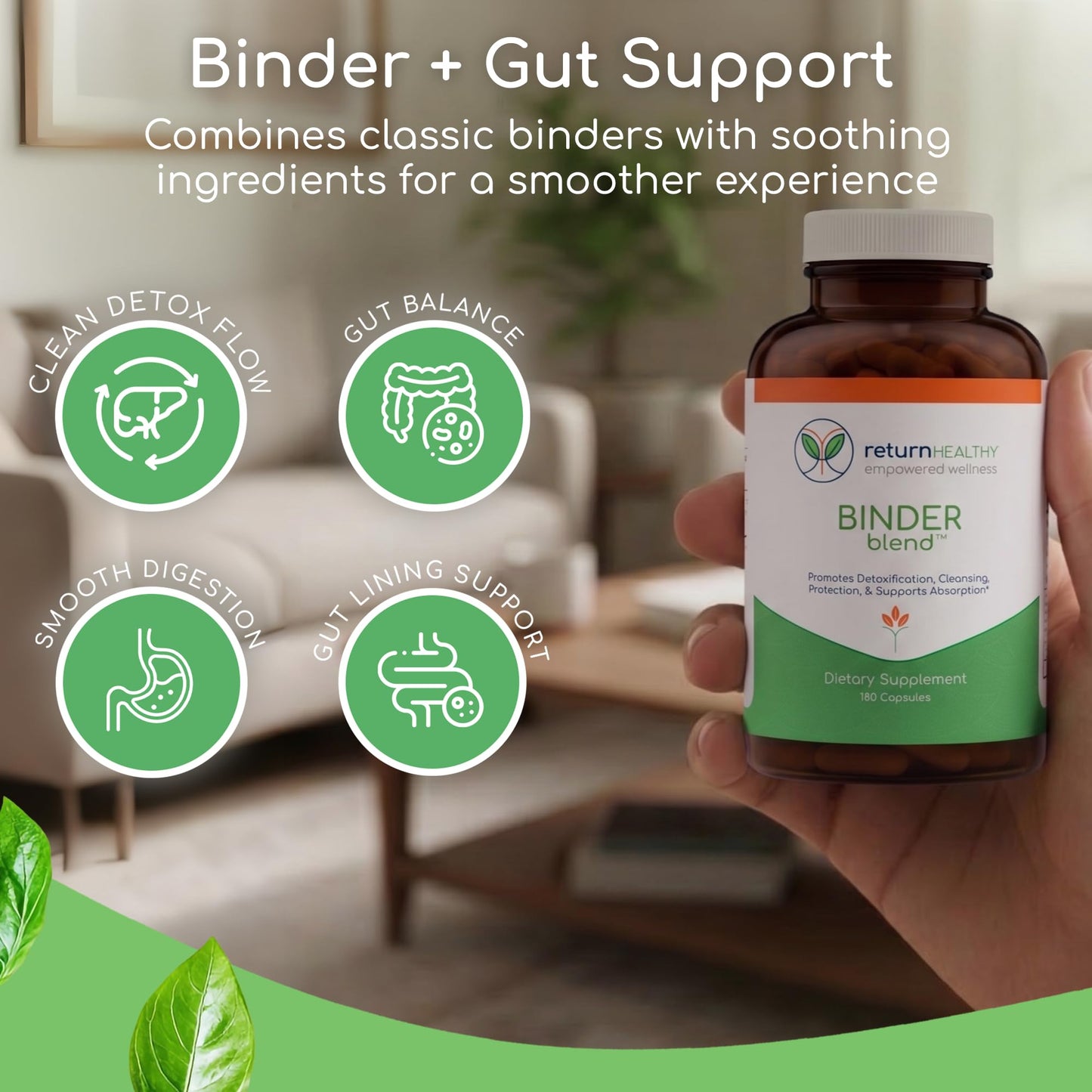 Binder Blend - Toxin Binder Supplement, Detox Capsules for a Healthy Gut - 180 Capsules - 90 Servings - 960mg Activated Charcoal