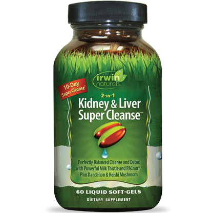 Irwin Naturals 2-in-1 Kidney & Liver Super Cleanse (10-Day) - Balanced Liver Detox & Kidney Cleanse - Milk Thistle Dandelion Root & Reishi Mushroom