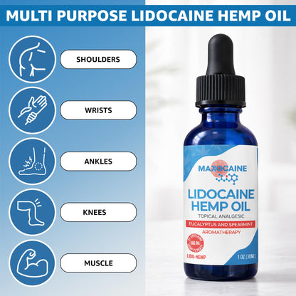 MAXOCAINE Lidocaine Hemp Oil 4% - Maximum Strength Topical Pain Relief, Fast Acting Soothing Oil for Muscle, Joint, Back & Arthritis Support, Cooling Eucalyptus & Spearmint, 1 oz (30 ml) MAXOCAINEBuy Supplements Australia