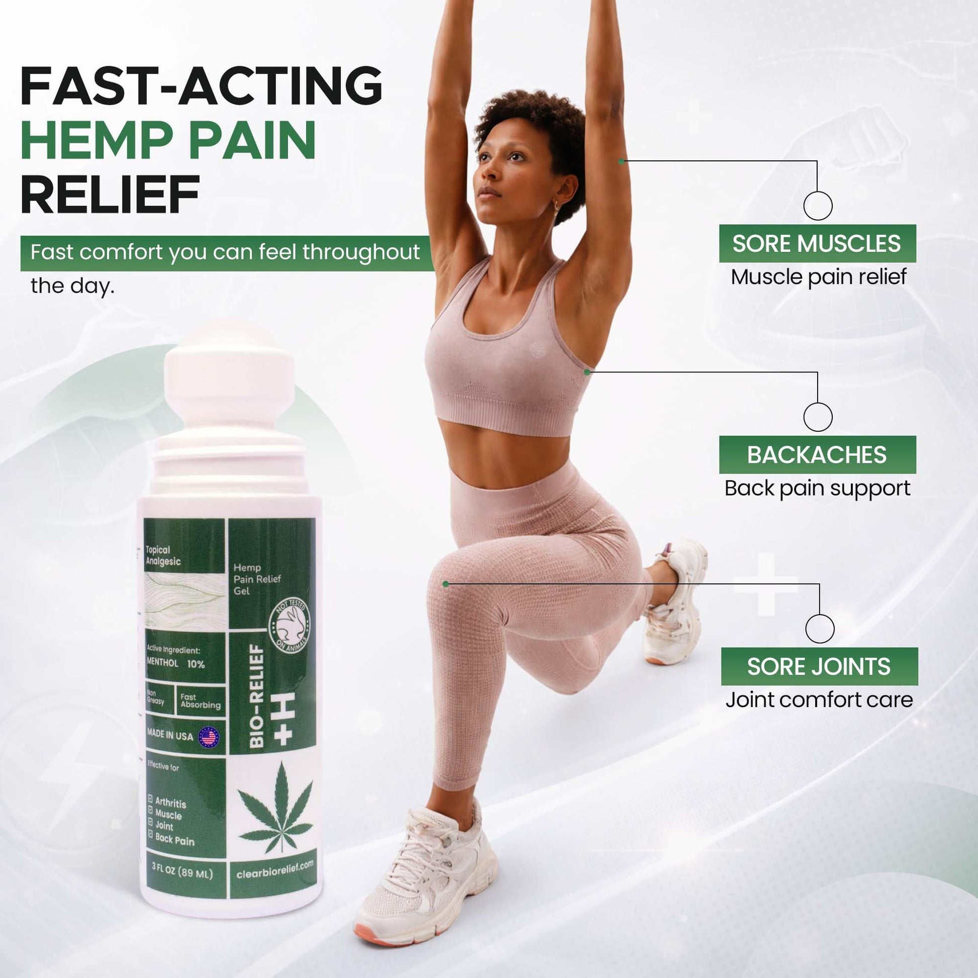 BIO-RELIEF Fast-Acting Hemp Pain Relief Roll On - Highly Effective, Cool & Topical Pain Relief Extra Strength for Arthritis, Muscle, Joint & Back – Easy Roll On Maximum Strength Scientific Solutions GlobalBuy Supplements Australia
