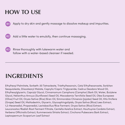 EQQUALBERRY Purple Rice Pore Smoothing Cleansing Oil – Deep Cleansing for Pores & Blackheads | Korean Oil Cleanser for Face & Makeup Remover