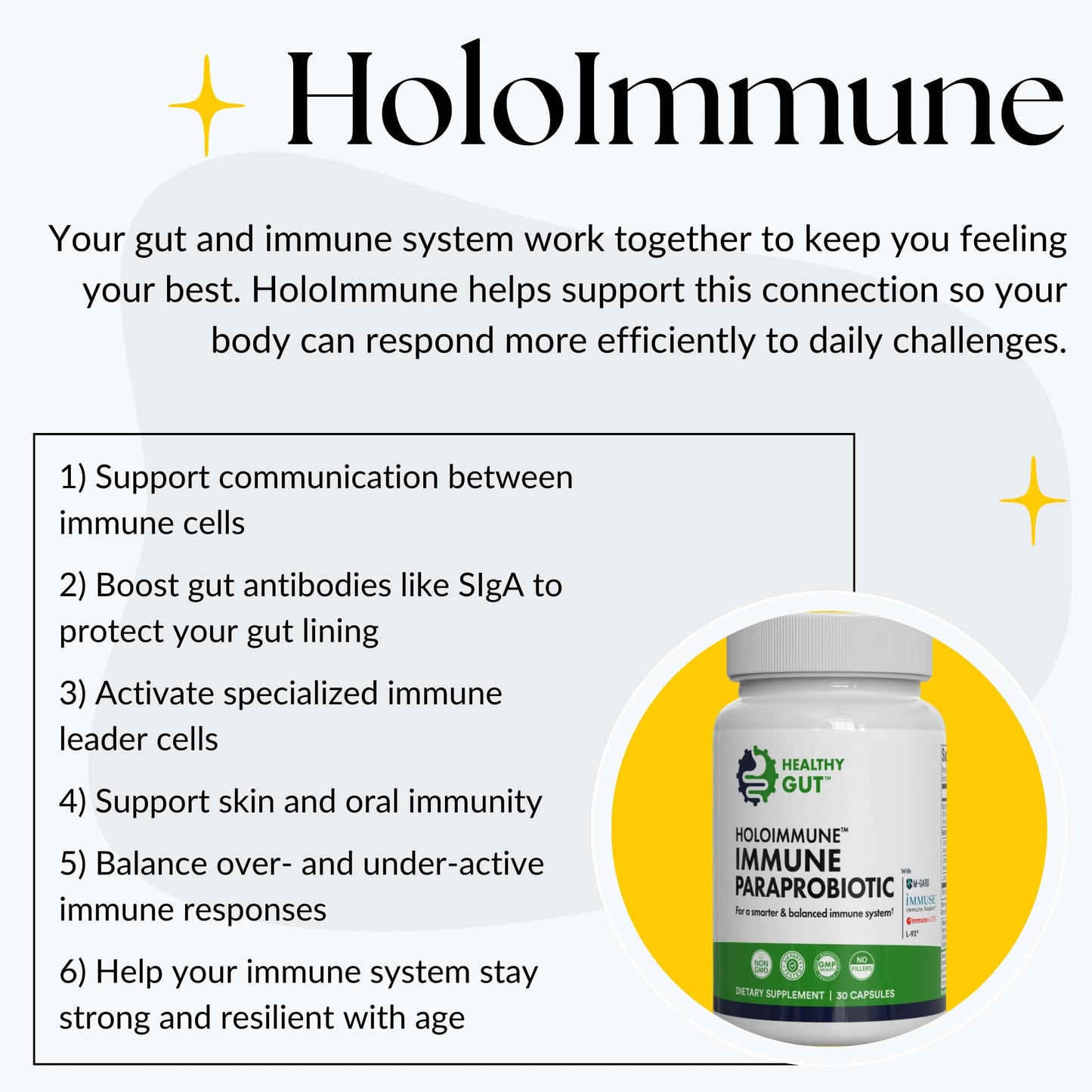 Healthy Gut HoloImmune | Paraprobiotic with Immuse Immune Support | 30 Servings