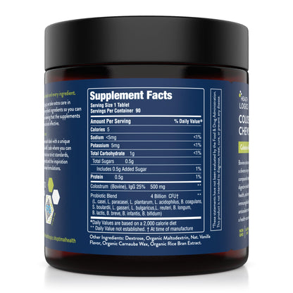 Health Logics Colostrum Chews-Colostrum Supplement 25% IgG for Gut Health, Immune Support, Hair Growth, Vanilla Flavor, 90 Servings