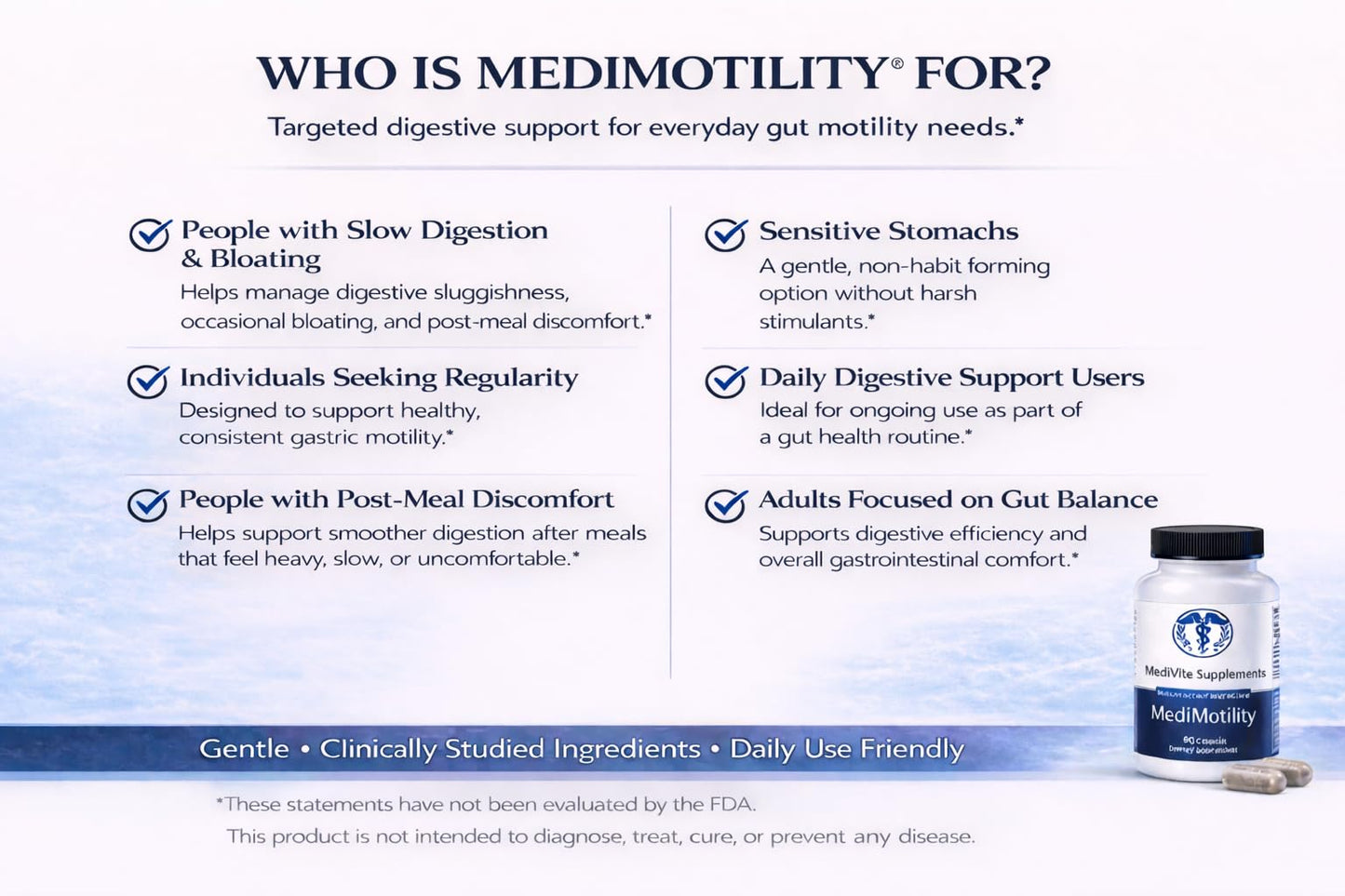 MediVite Supplements MediMotility 60ct – Physician-Approved Supplement for Healthy Gut Motility & Digestive Function – with Ginger Root & Artichoke Extract