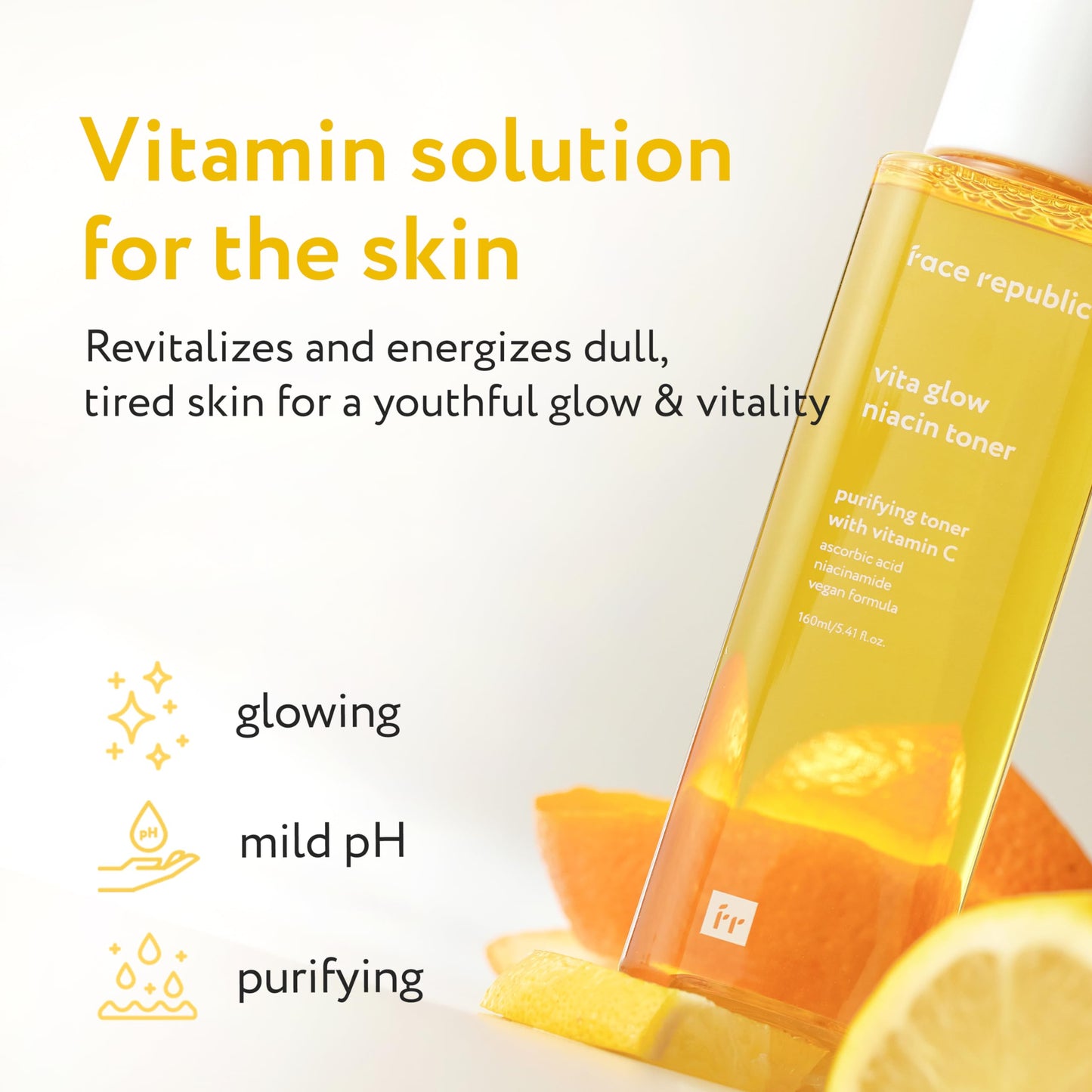 Face Republic Vita Glow Niacin Toner 160ml 5.41 fl oz | Vitamin Complex | Vitalizing & Purifying | Radiant Glow for Dull Skin | 7 Hyaluronic Acids, Vitamin C
