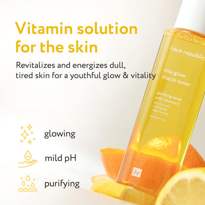 Face Republic Vita Glow Niacin Toner 160ml 5.41 fl oz | Vitamin Complex | Vitalizing & Purifying | Radiant Glow for Dull Skin | 7 Hyaluronic Acids, Vitamin C