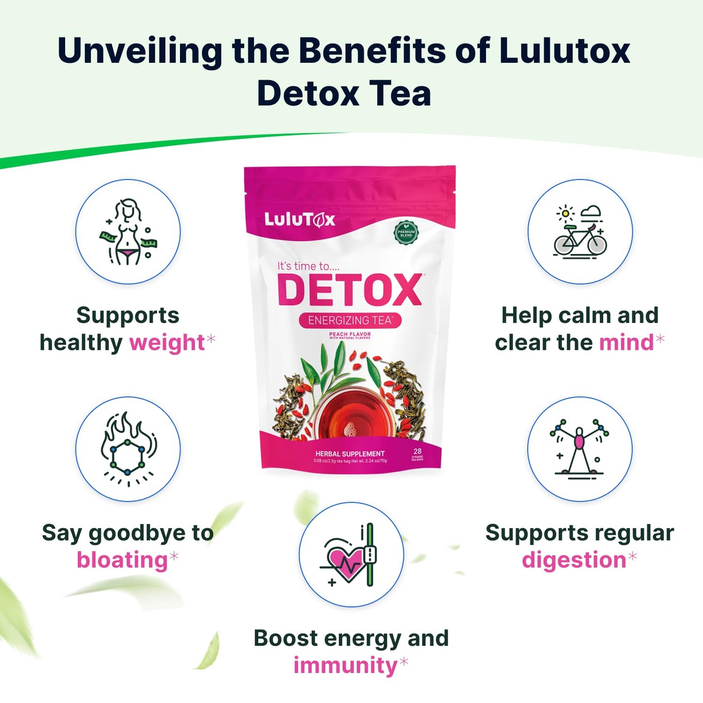 LULUTOX Detox Tea - Herbal Blend with Dandelion, Ginseng, and Ginger - Supports A Healthy Weight, Digestive Health - Vegan, All Natural,