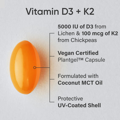 Sports Research Vitamin D3 with K2 Softgels - Plant Based K2 & Vegan D3 5000iu with Coconut MCT Oil - Vegan Certified, Soy & Gluten Free - 120 Count Sports Research buy supplements Au