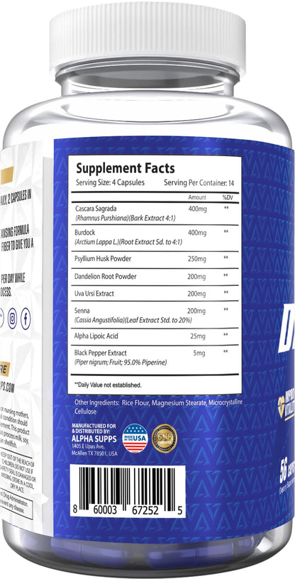 Alpha Supps Detox 14 Day Full Body Cleanse & Gut Support - Natural Detoxify Formula for Women & Men with Cascara Sagrada, Psyllium Husk & Senna Leaf