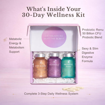 Bloat No More Sexy & Trim Wellness Kit for Women – 3-in-1 Gut Health, Metabolism & Bloating Relief Bundle – Probiotic, Thyroid Support