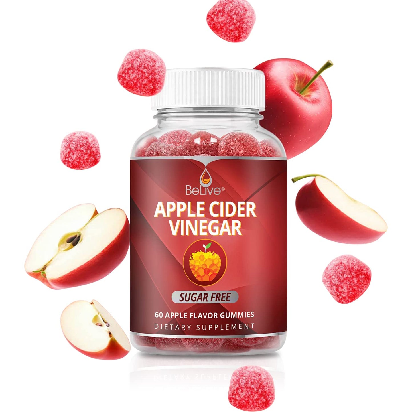 BeLive Apple Cider Vinegar Sugar Free Gummies – Great for Digestion & Healthy Diet - Gluten Free, No Glucose Syrup, ACV Gummies Alternative
