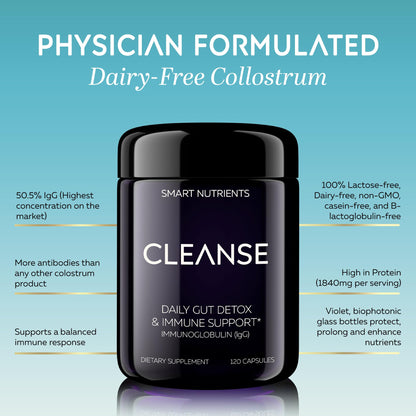 CLEANSE | IgG Dairy-Free Colostrum | 50.5% IgG Potent Concentrated Immune Support | Daily Gut Health Detox, Energy, Prebiotics, Digestive Support