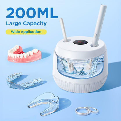 Dental Ultrasonic Retainer Cleaner Machine: 45kHz Dental Cleaning Pod with Digital Timer & 200ML, Cleaning for Dentures, Mouth Guards, Aligners, Night Guards, Braces