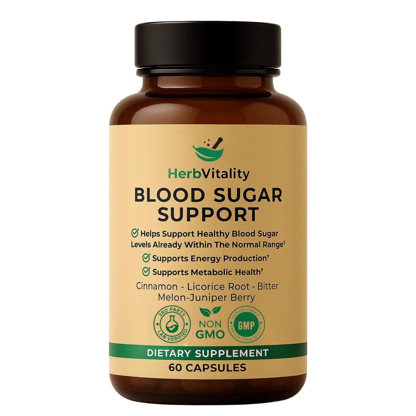 Herb Vitality Blood Sugar Support Supplement with Cinnamon, Bitter Melon – Supports Healthy Blood Sugar Levels Already Within Normal ranges