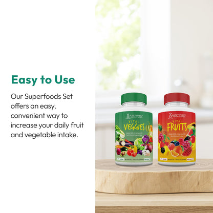 Justified Laboratories Superfoods Set - Includes Vital Fruits (90 Capsules) + Vital Veggies (90 Capsules) - Non-GMO, Vegan - 30 Servings per Bottle