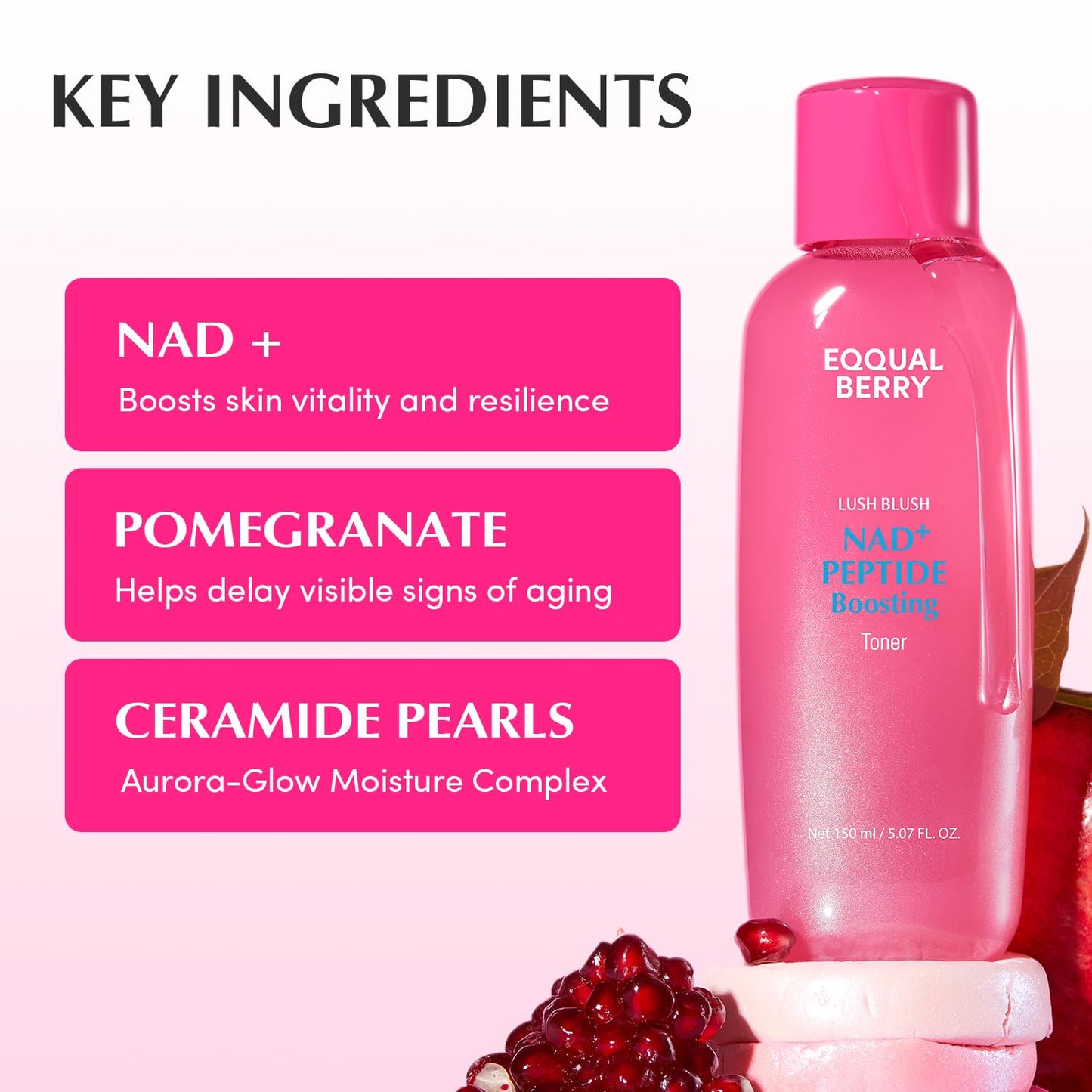 EQQUALBERRY NAD+ Peptide Boosting Toner – NAD+ 5% & 13 Peptides Anti-Aging Korean Skincare Hydrating Face Toner | Firming & Lifting Pink NAD