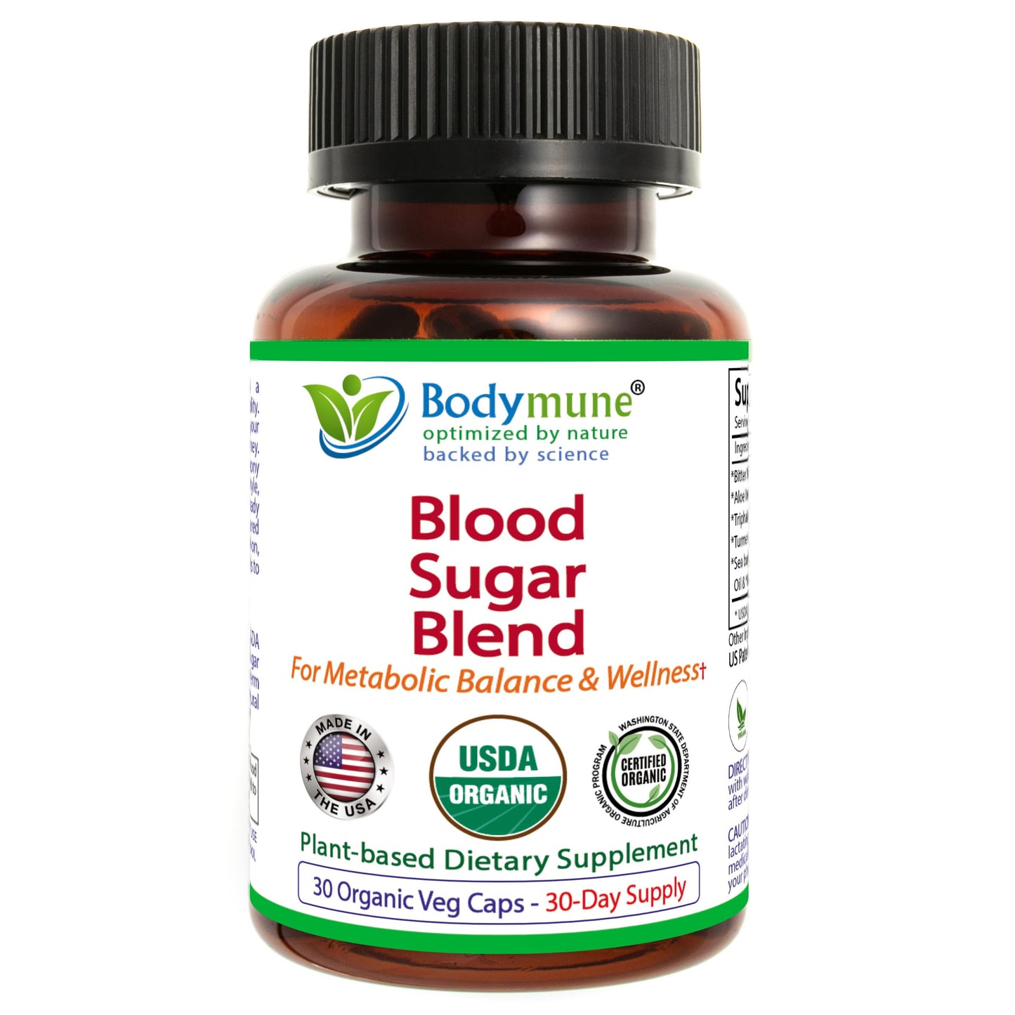 Bodymune Blood Sugar Blend – Organic Blood Sugar Support Supplement – with Bitter Melon Capsules, Moringa, & Black Seed Oil – 33 Capsules