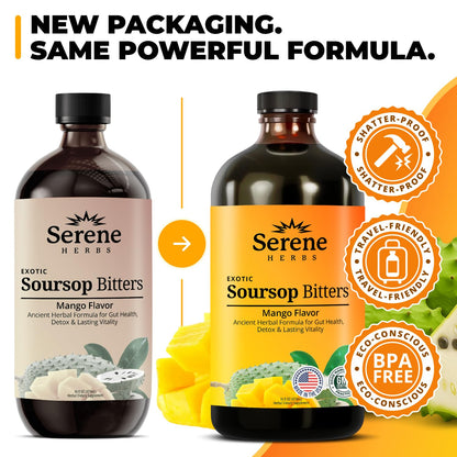 Serene Herbs Soursop Bitters Liquid with Soursop Leaves for Gut Cleanse, Detox & Immune Boost with Black Seed, Moringa, Irish Moss