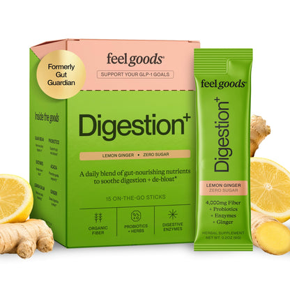 Feel Goods Digestion+, Gut Health, Organic Fiber & Probiotic Drink Mix, Digestive Enzymes for Bloating Relief, Gut Cleanse