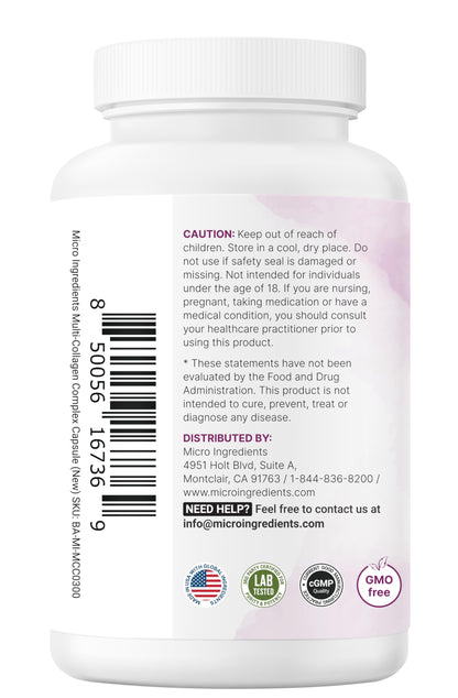 Micro Ingredients 2 Pack Multi Collagen Pills for Women & Men, 480 Capsules | Type I, II, III, V, X | Hydrolyzed Protein Peptides with Biotin,
