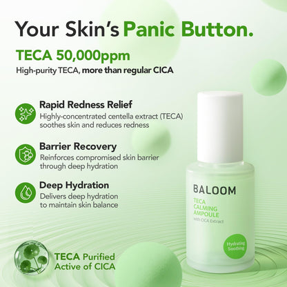 BALOOM Centella Asiatica Calming Ampoule with TECA & Niacinamide - Korean Cica Serum for Sensitive Skin - Soothing Redness Relief,