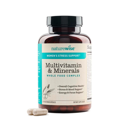 NatureWise Multivitamin for Women + Stress Support with Organic Whole Foods & Natural Minerals - B-Complex + Vitamin C + D3 K2 for Immunity, Hair, Skin & Nails