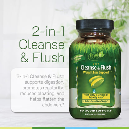 Irwin Naturals 2-in-1 Cleanse & Flush Support - 60 Liquid Soft-Gels - Flushes Digestive Tract & Reduces Bloating - 30 Total Servings