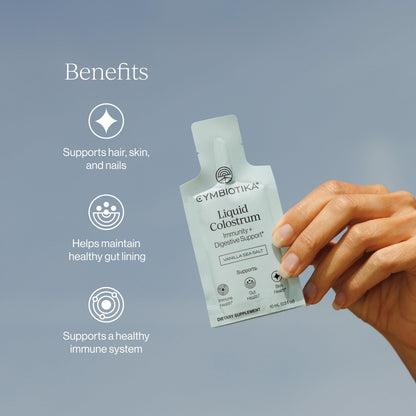 CYMBIOTIKA Liquid Colostrum, 1.5g Full Spectrum Colostrum, Grass-Fed Bovine Colostrum for Gut Health, Immune Support, Skin & Recovery