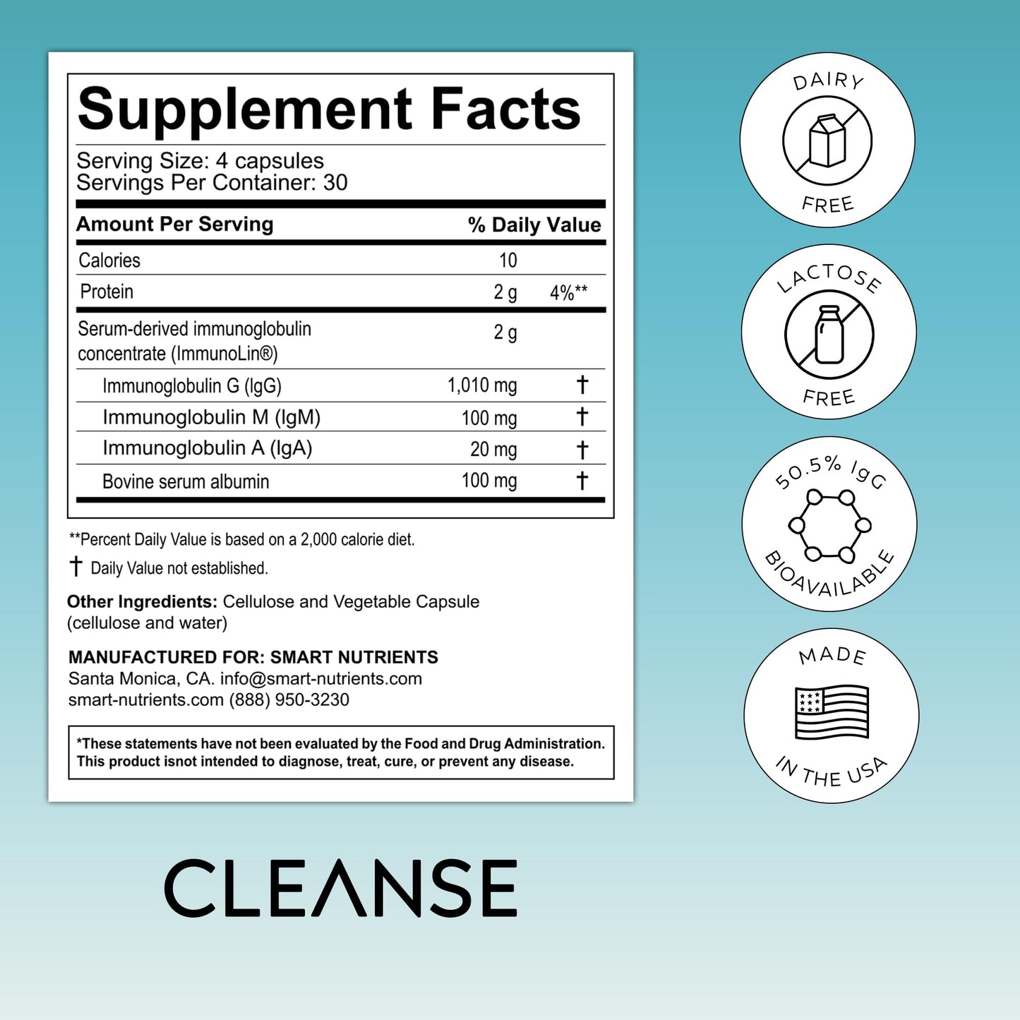 CLEANSE | IgG Dairy-Free Colostrum | 50.5% IgG Potent Concentrated Immune Support | Daily Gut Health Detox, Energy, Prebiotics, Digestive Support