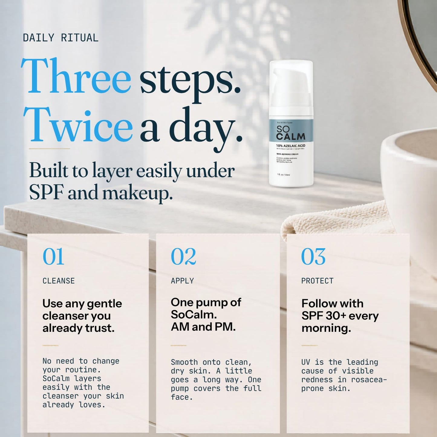 SoCalm Azelaic Acid 10% for Rosacea-Prone Skin – Calms Face Redness & Evens Tone, with Niacinamide & Ceramide NP, Fragrance-Free, 30ml / 1oz