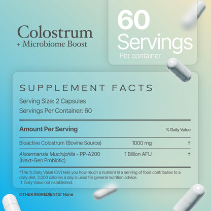 Prime Powders Colostrum Capsules | Grass-Fed Bovine Colostrum with Akkermansia Probiotic 1B AFU | Microbiome & Gut Support