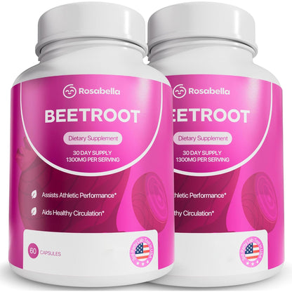 Rosabella Organic Beet Root Capsules - 1300mg Beet Root Powder Aids Healthy Circulation & Vitality, Non-GMO, Beet Root Supplement