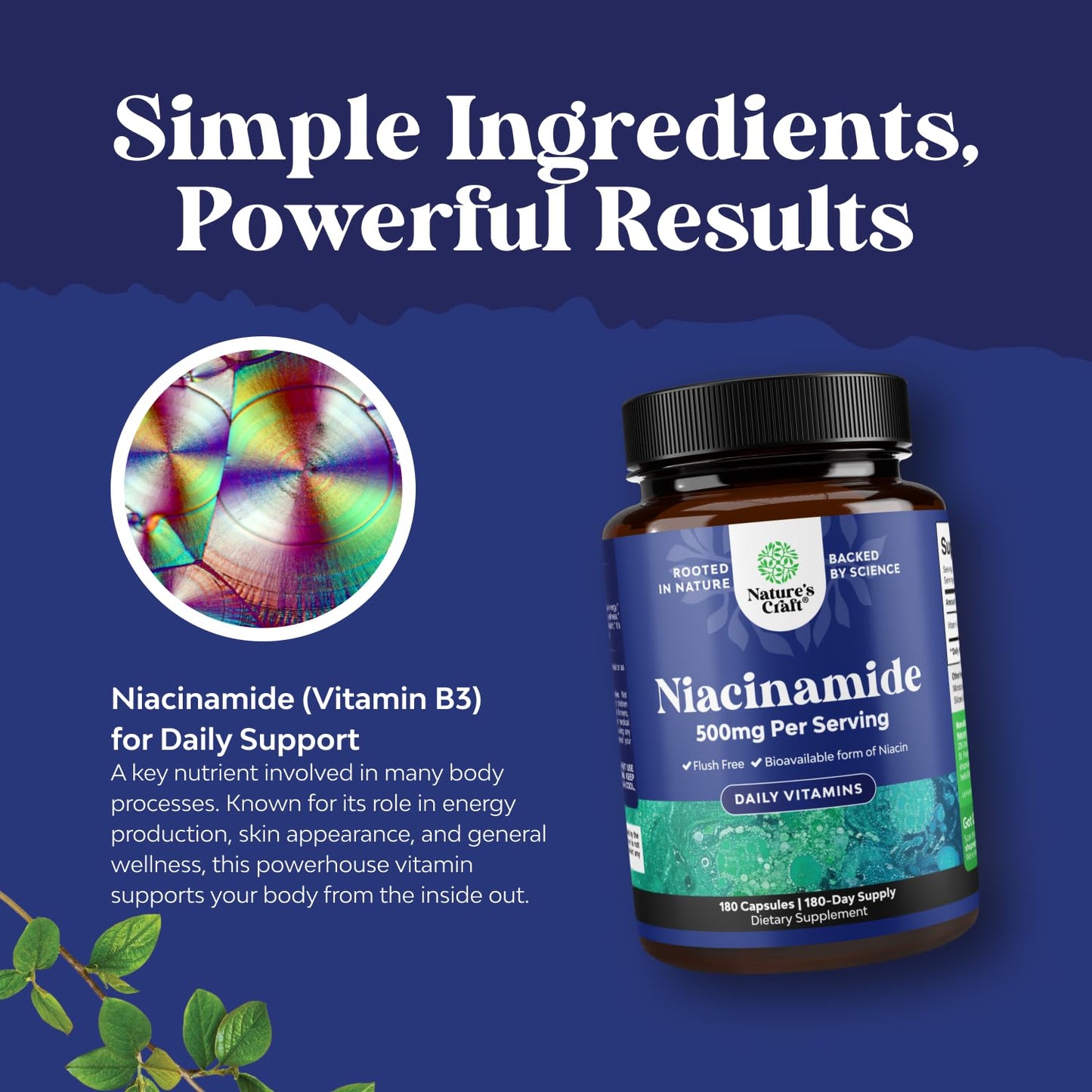 Pure Vitamin B3 Niacinamide 500mg Capsules - Niacinamide (Vit B3) 500mg Flush Free Form of B3 Vitamins for Skin Health Detox & NAD Production Support for Women & Men
