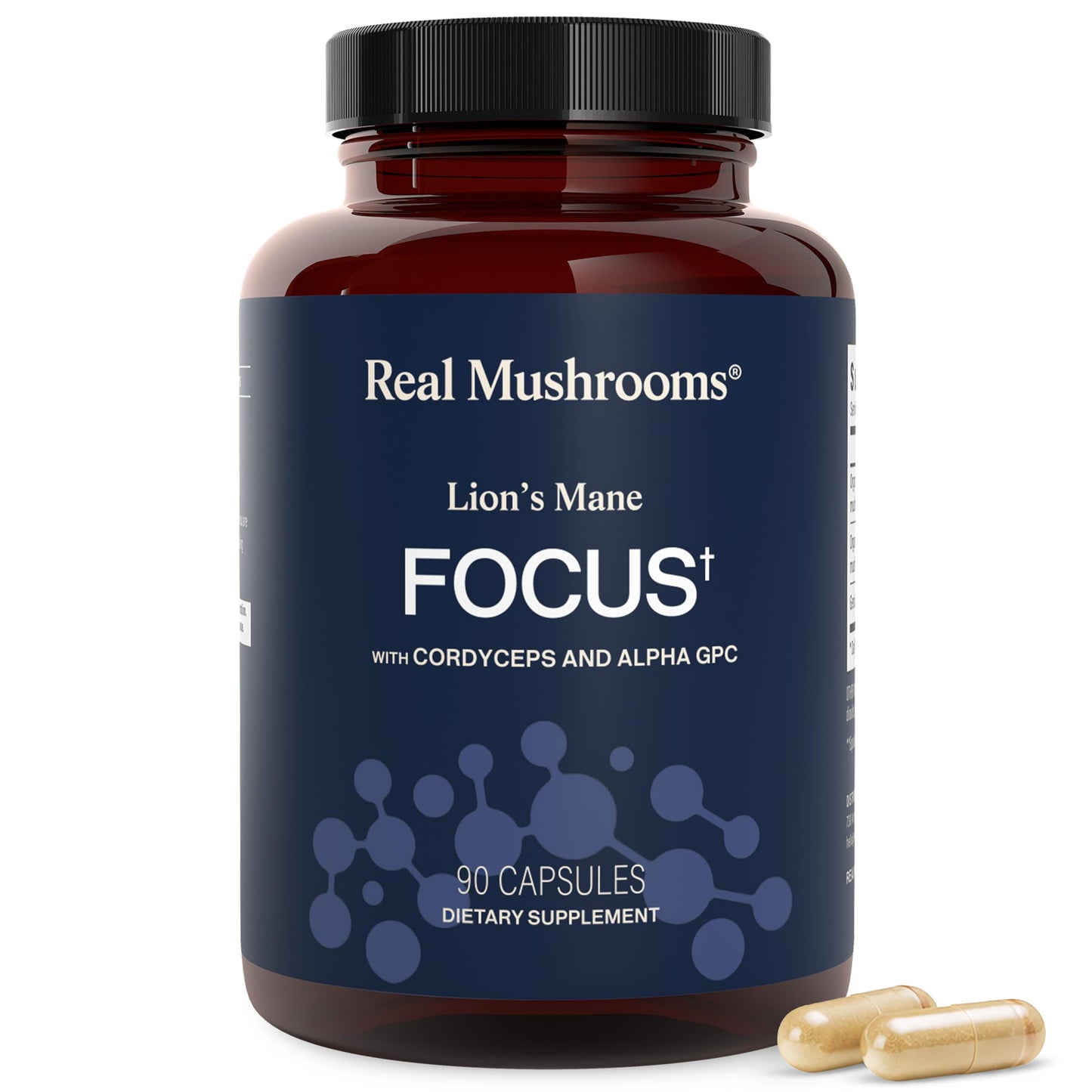 Real Mushrooms Lion’s Mane Focus Capsules (90 Count) – Organic Lions Mane Fruiting Body Extracts with 200mg Alpha GPC Choline