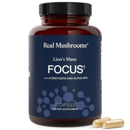 Real Mushrooms Lion’s Mane Focus Capsules (90 Count) – Organic Lions Mane Fruiting Body Extracts with 200mg Alpha GPC Choline