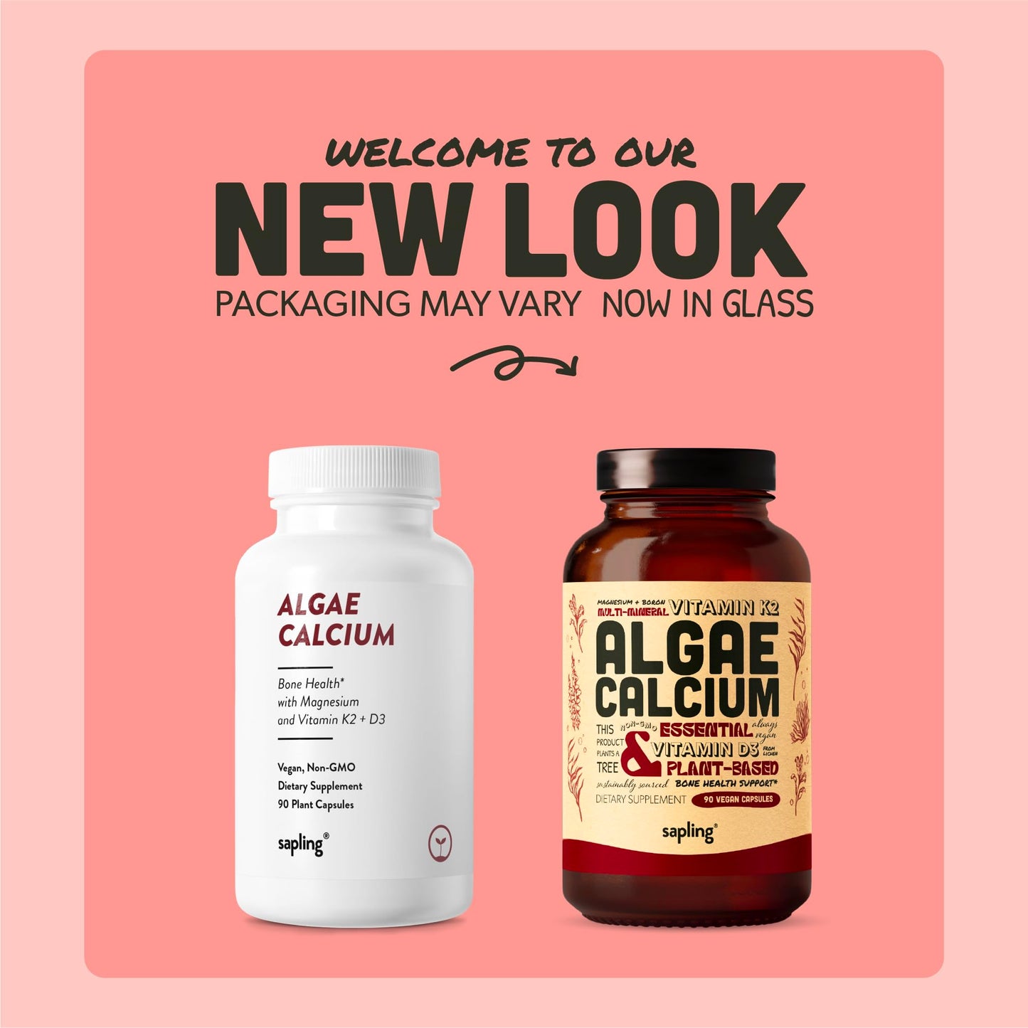 sapling Calcium Supplement - Whole Food with Vitamin K2 & D3, Magnesium, Zinc, Boron, Mineral Complex. Sourced Sustainably from Red Algae. for Bone Strength