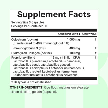 Micro Ingredients Bovine Colostrum 1,000 mg Per Serving, 240 Capsules | 40% IgG with Collagen & Probiotics | Colostrum Supplement