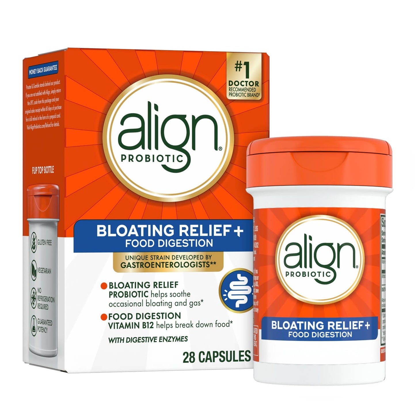 Align Probiotic Bloating Relief + Food Digestion, Probiotics for Women and Men, #1 Doctor Recommended Brand‡, Promotes Digestive Health and Helps Support