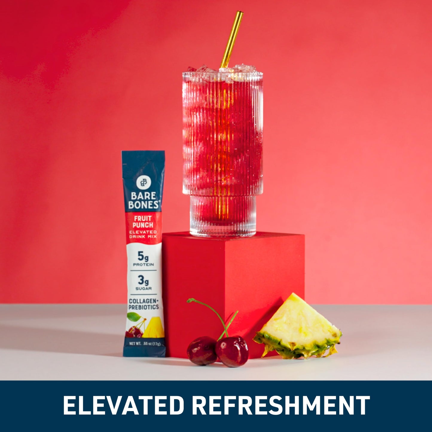 Bare Bones Fruit Punch Fruit Collagen Peptides Powder Drink Mix Packets | 5g Protein | Naturally Sweetened | Light & Flavorful | Gluten-Free On-the-Go Stick