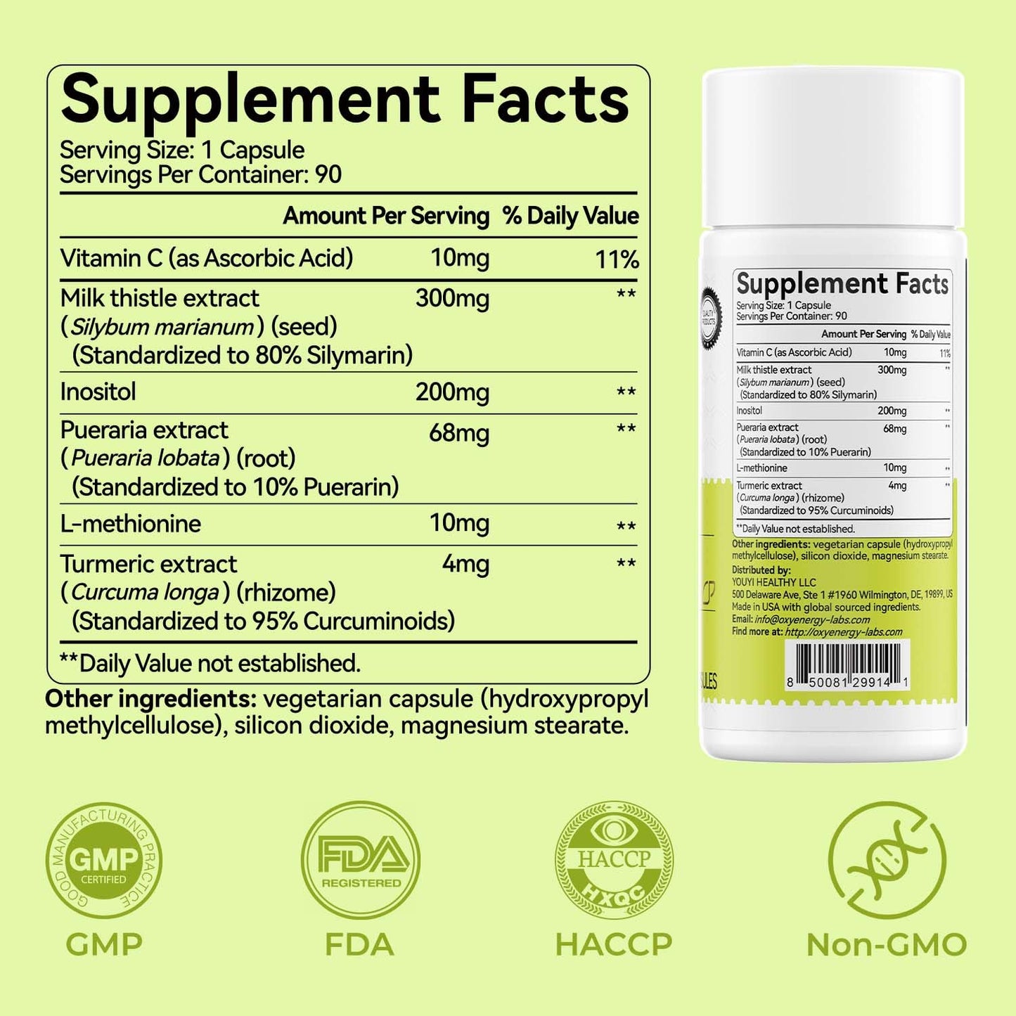 OxyEnergy Silymarin Milk Thistle 300mg Extract with Vitamin C, Inositol & Pueraria, Liver Detox & Repair Support, Antioxidant Support