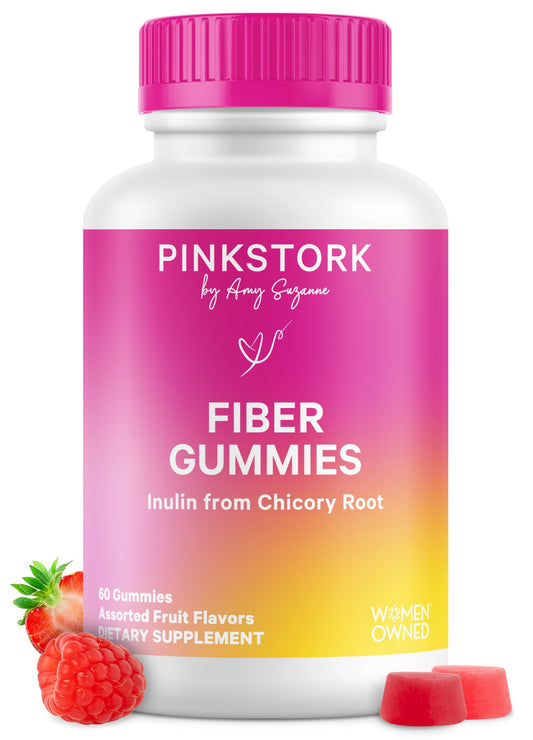 Pink Stork Prenatal Fiber Gummies for Women - 3g Prebiotic Inulin from Chicory Root - Natural Pregnancy & Postpartum Stool Softeners