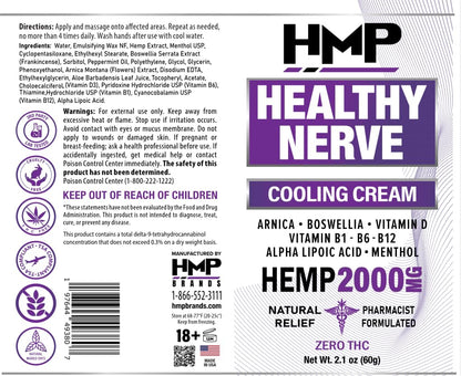 HMP BRANDS Neuropathy Cream Nerve Hemp Cream 2000mg Maximum Strength for Feet, Hands, Legs, Toes, Back. Natural Arnica, Vitamin D3 B1 B6 B12 w Menthol, Made in USA 2.1oz HMP BRANDSBuy Supplements Australia