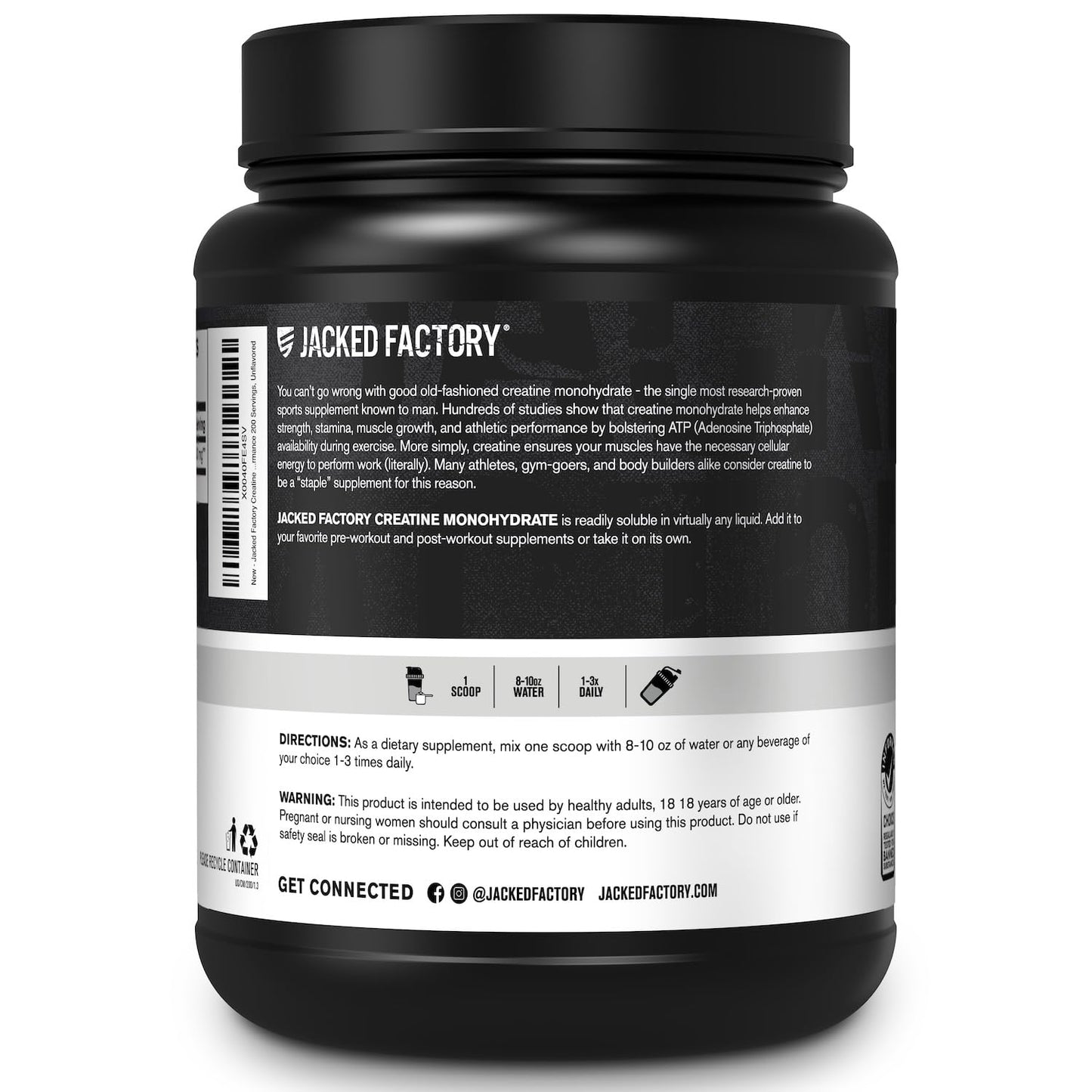 Jacked Factory Creatine Monohydrate Powder 1000g - 5g Daily Creatine Supplement for Men and Women, Vegan-Friendly,