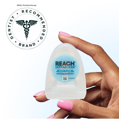 REACH Ultraclean Dental Floss, Mint, Plaque Remover for Teeth, Shred Resistant, Waxed, Easy on Gums & Teeth, Mint, Oral Care